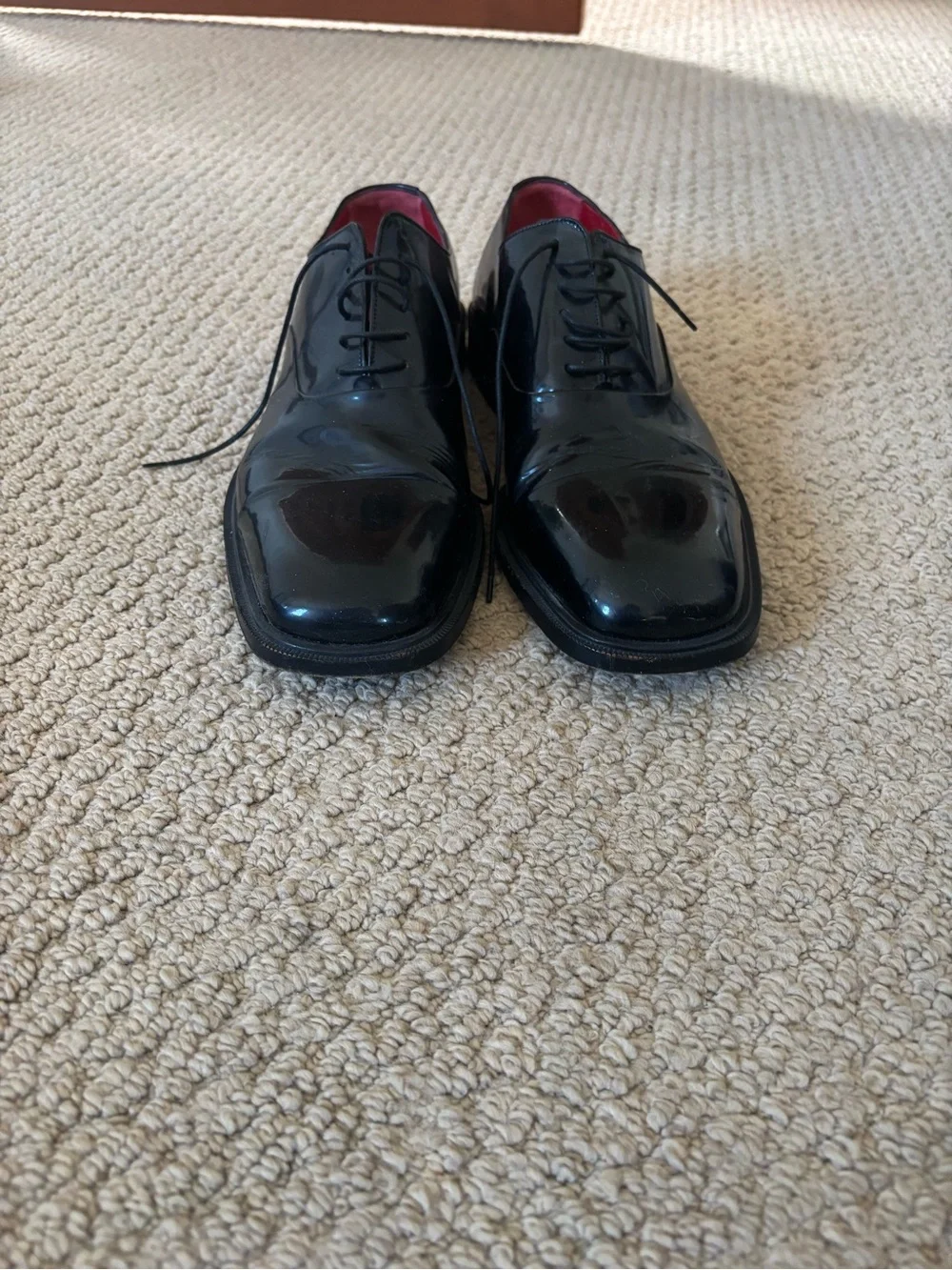 Barneys New York Black Leather Derby Shoes with Red Interior